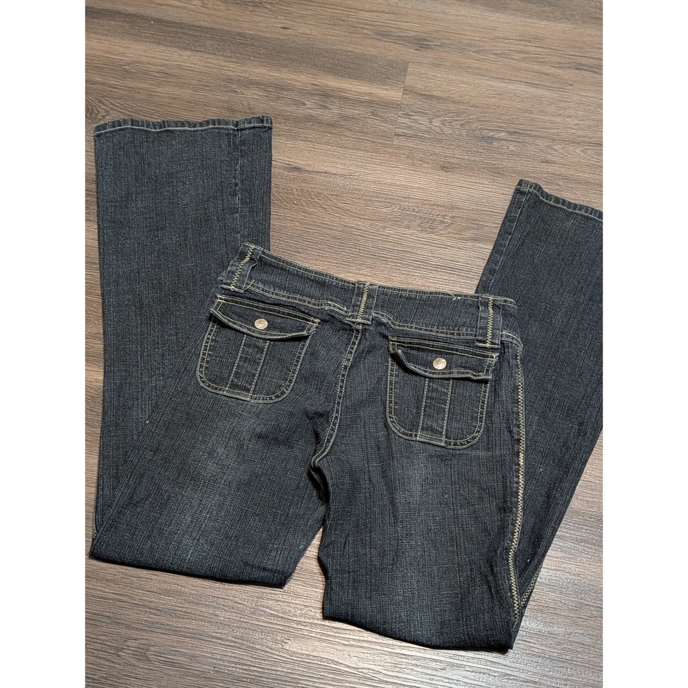 Younique Jeans Womens 7 Dark Wash Flare Bell Bottom Y2K Low Rise Blue Denim